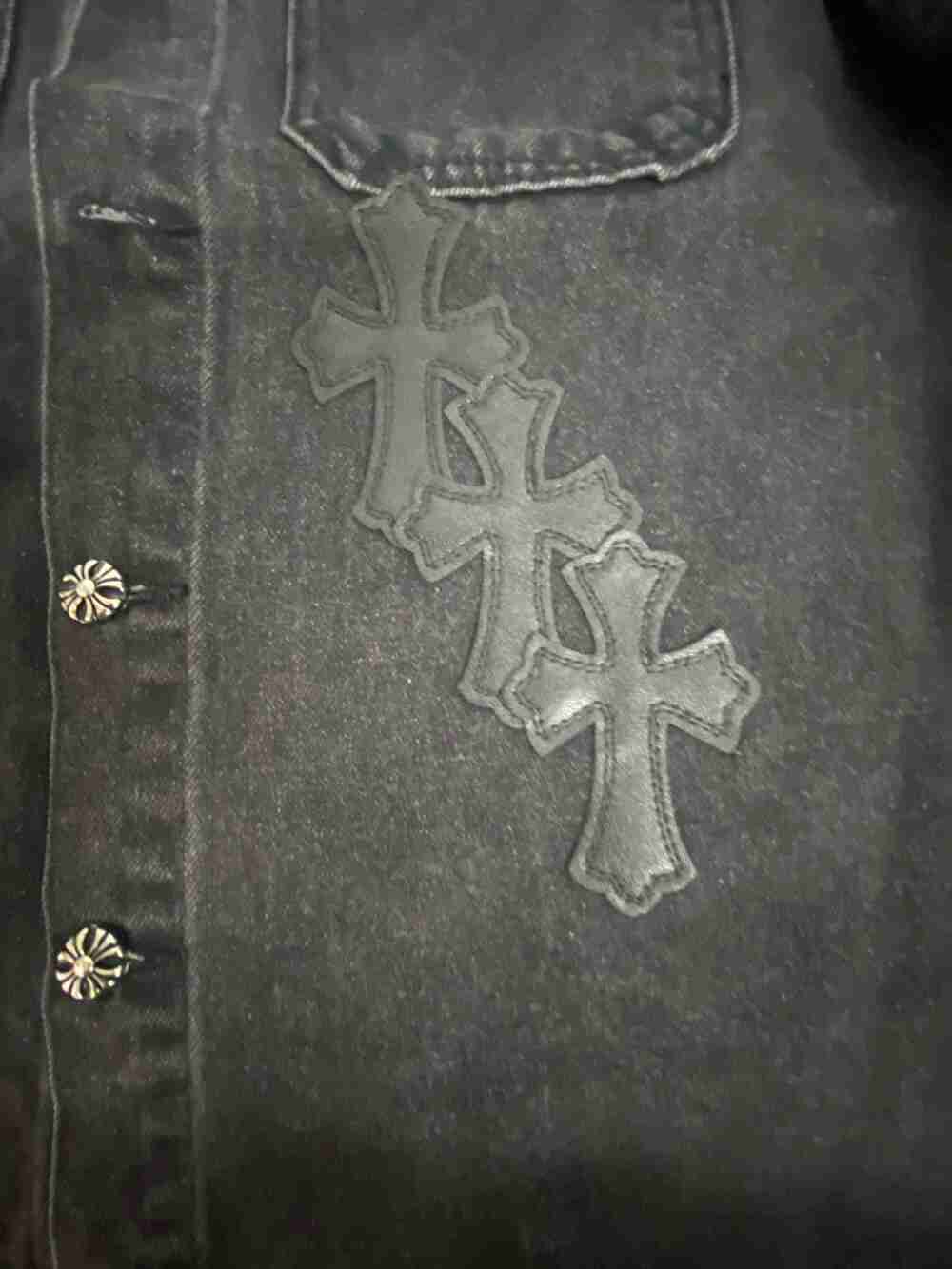 ✨ Chrome Hearts Cross Patch Black Denim Shirt Jacket - Picture 4 of 6